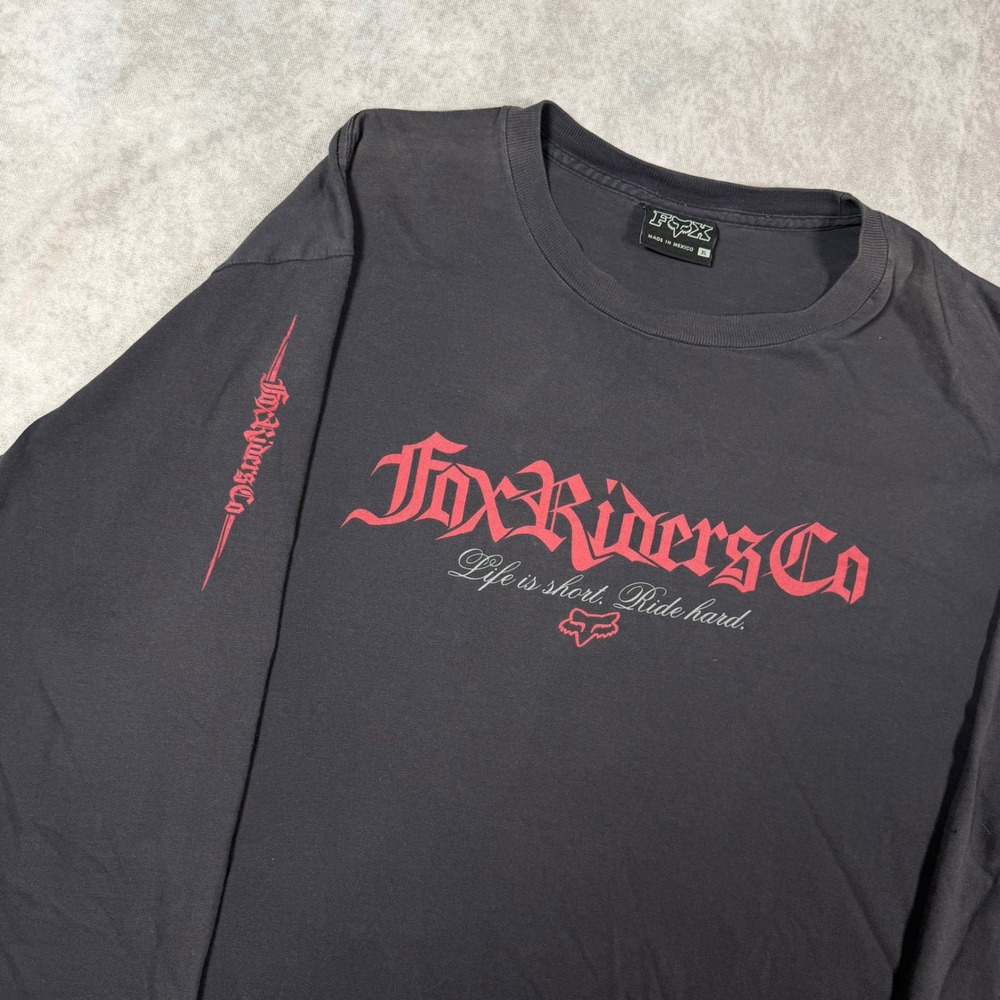 Fox Racing Fox Riders Co Long Sleeve T-Shirt Black Gothic Graphic Mens XL Y2K